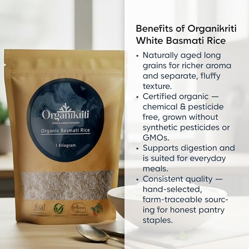 Image of Organikriti Organic Basmati Rice 5kg, Naturally Aged Long Grain Rice With Rich Aroma, Chemical & Pesticide Free, Supports Digestion, Perfect For Everyday Cooking & Healthy Meals