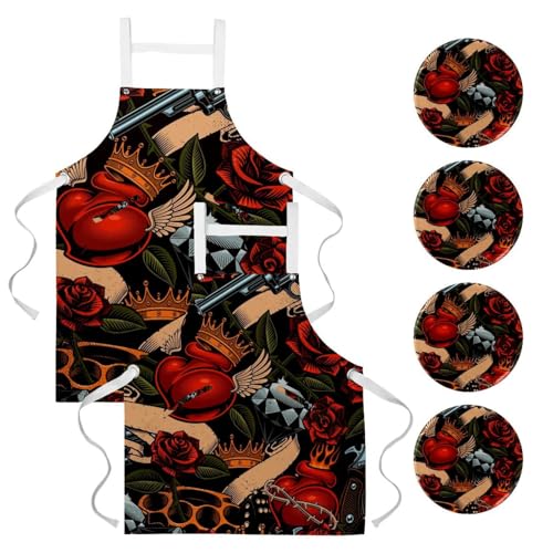 Tablier de cuisine pour pâtisserie et nettoyage avec motif roses vintage