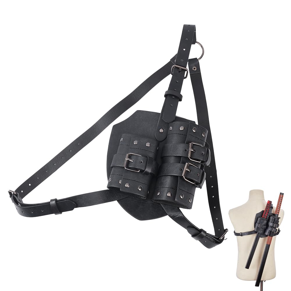 NBEADS Espada medieval de rana trasera, doble funda de espada ajustable, cinturón de espada de cuero, disfraz de guerrero vikingo para Halloween, accesorios renacentistas