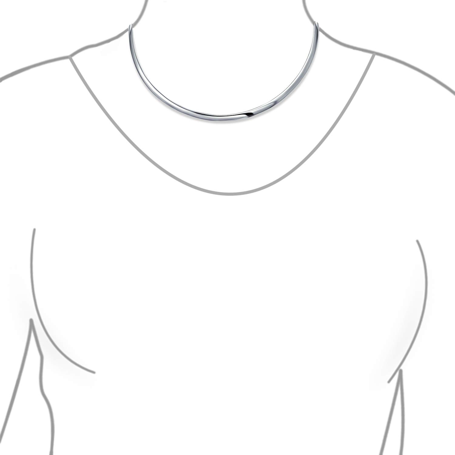 Bling Jewelry Basic Einfach Dünne Flat Halsreif Slider Offen Collar Contoured Statement Necklace For Freundin .925 Silver Sterling Add Pendant 3Mm