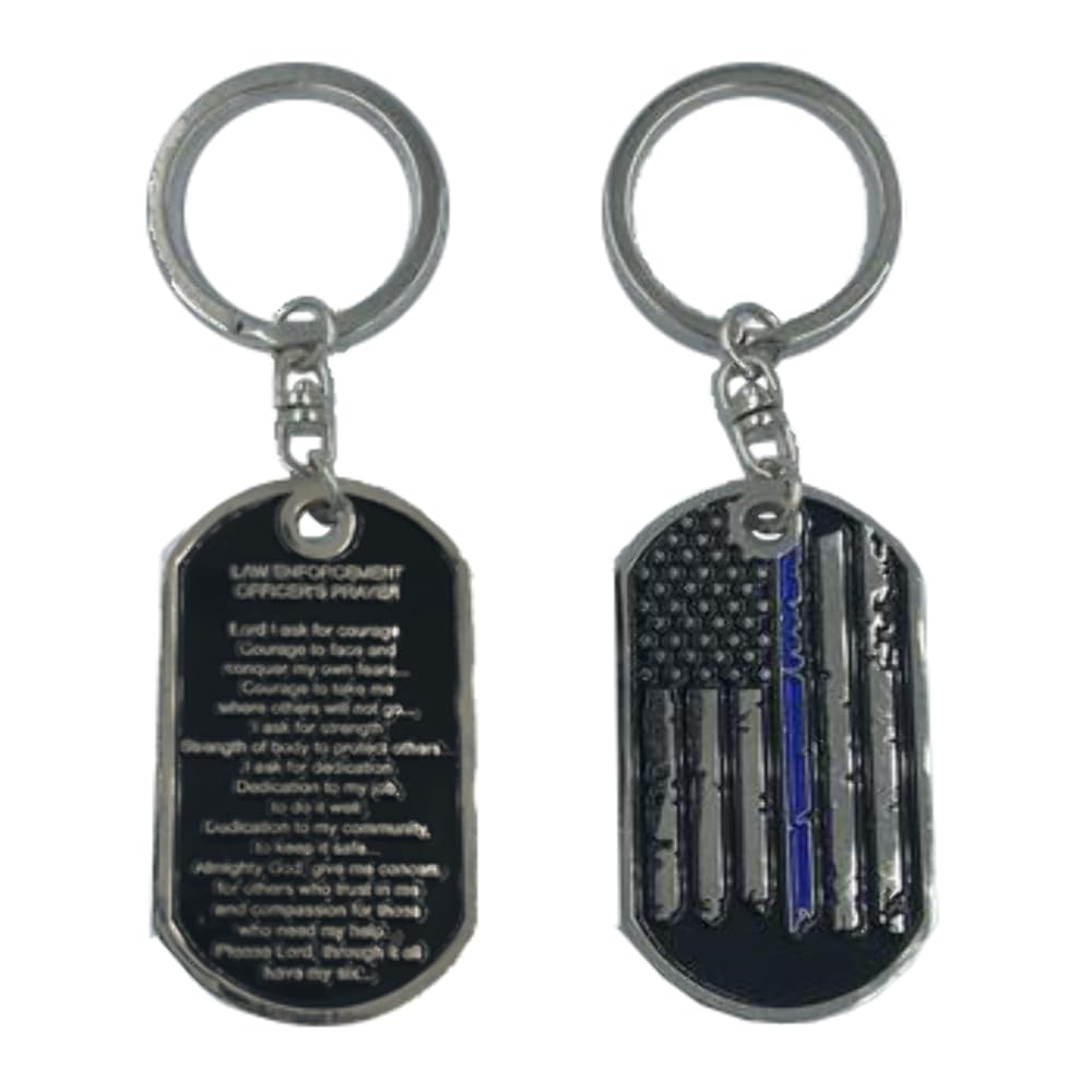 HH-014 Police Officer's Prayer Thin Blue Line Challenge Coin Dog Tag Keychain Police Law Enforcement