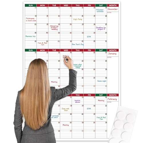 Dry Erase Calendar for Wall - Undated 3 Month...