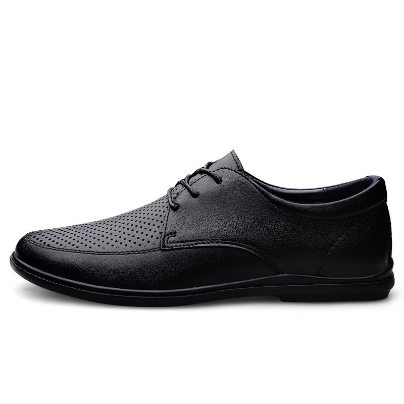 HOOENG Dress Oxford Formal Shoes for Men Lace Up Round Toe Vegan Leather Solid Color Derby Shoes Anti-Slip Rubber Sole Block Heel Low Top Wedding(Color:Black Hollow Out,Size:8.5)3