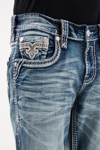 Rock Revival - Mens Brycen RP3785J Straight Jeans, Color Med Blu, Size: 40W x 34L4