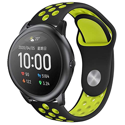Image of ACM Watch Strap 22mm compatible with Fossil Gen 5 Carlyle Smartwatch | Silicone Belt Sports Dot Band Black with Neon Green