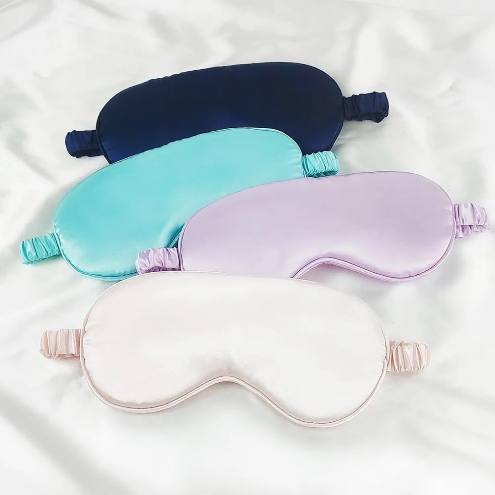Mascherina per occhi da donna, in finta seta, portatile, da viaggio, per riposare, benda per dormire, per notte (verde scuro, 4 pezzi)
