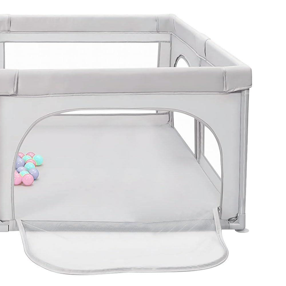 OHMG Parco per bambini, parco per bambini, 50 palline, grande parco per bambini, per interni ed esterni, con base antiscivolo, barriera parco bebebe,in tessuto Oxford, altoparlante per bambini (grigio