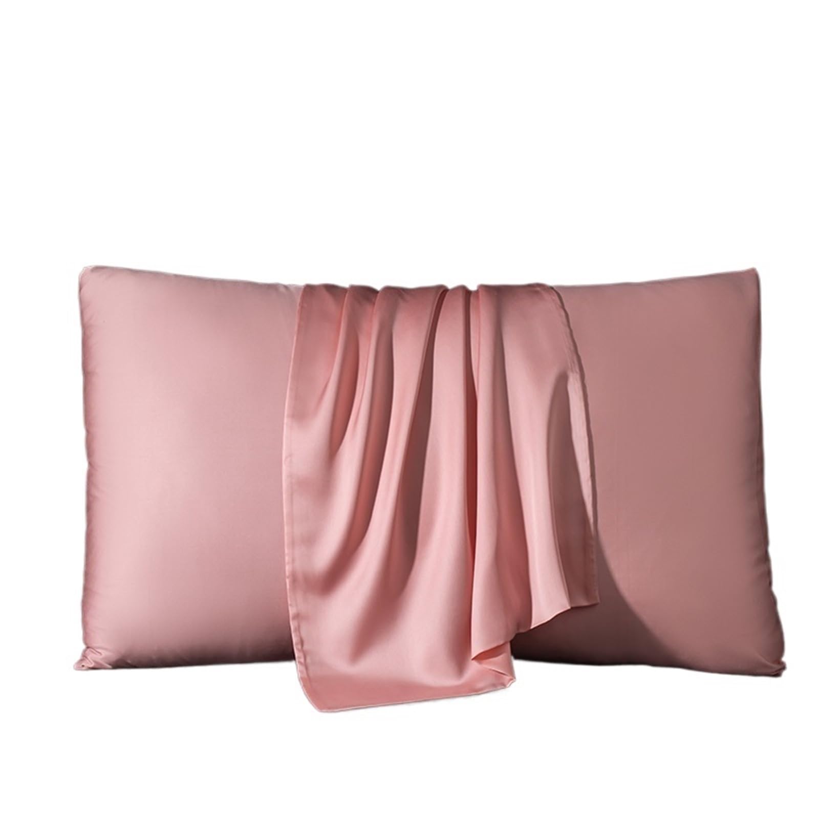 Silk pillowcase Silk Pillow Cover Pillowcase Solid Color Envelope Sleeping(Pink,50x90cm 2pcs)