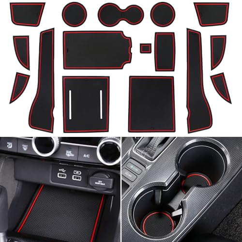 LOCOY Center Console Liner for Honda Civic Accessories 11th Gen Sedan 2022 2023 2024 2025, Cup Holder Mat, Coaster Trim, Door Slot Pad, Non-Slip Interior, Custom Rubber Decoration Insert (16pcs, Red)
