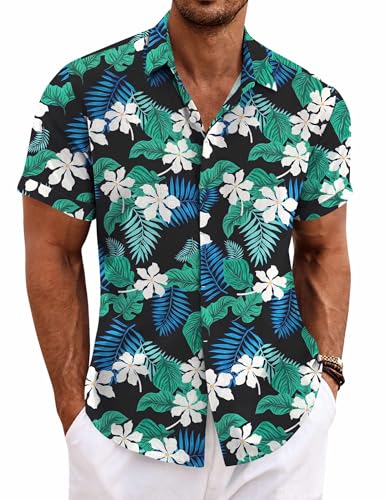 Image of COOFANDY Men's Linen Shirts Short Sleeve Casual Shirts Button Down Shirt for Men Beach Summer Wedding Shirt