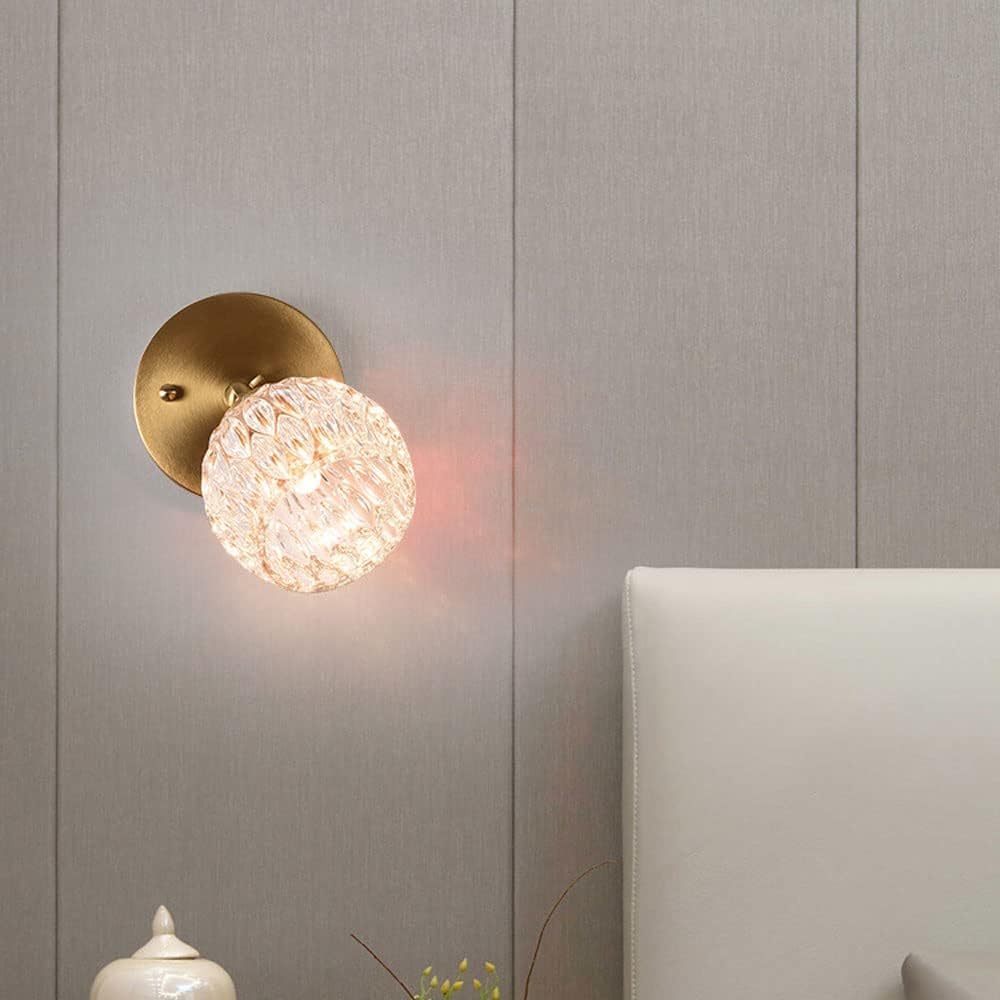ASerZenith Modern Brass Wall Sconce Pattern Glass Wall Light Globe Bedside Wall Lamp, Copper Wall Mount Lighting Fixture, Living Room Adjustable Wall Lamps