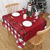【MATERIAL PREMIUM】Nuestro mantel navideño está hecho de tela oxford de poliéster de alta calidad de 180GSM que es duradera y suave, resistente a las arrugas, resistente al agua, resistente a derrames y manchas, no se decolora fácilmente, no huele a químicos.