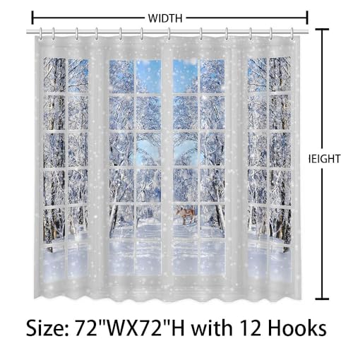 MEHOFOND 72x72inch Winter Christmas Shower Curtain Window Elk Snowy Scenery Forest Nature Bathroom Waterproof Bathtub Home Decor Modernize Waterproof Family Tub Decor Polyester Fabric With 12 Hooks - Image 3