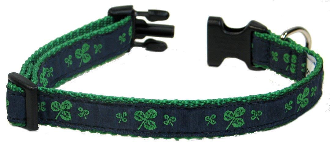 Preston Adjustable Pet Dog Collar (Navy Shamrock, X-Small - 3/4 Inch Wide)