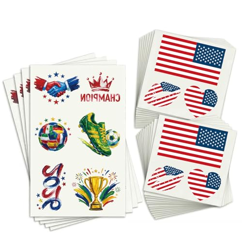 American Flag Temporary Tattoos for Soccer Tournament - 24 Sheets US Patriotic Face Tattoos with...