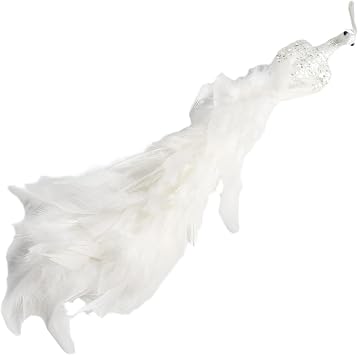 Artificial White Peacock Ornament with Natural Feathers and Glitter Accents for Christmas Tree Wedding Home Decor Party Supplies Seasonal Display