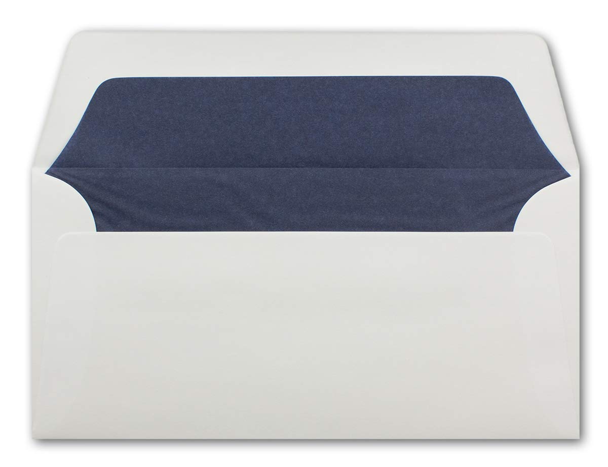 250 kopert na listy, długie DIN, wyłożone ciemnoniebieską bibułką, 22 x 11 cm, z klejeniem na mokro, prosta klapka, idealne na urodziny i Boże Narodzenie