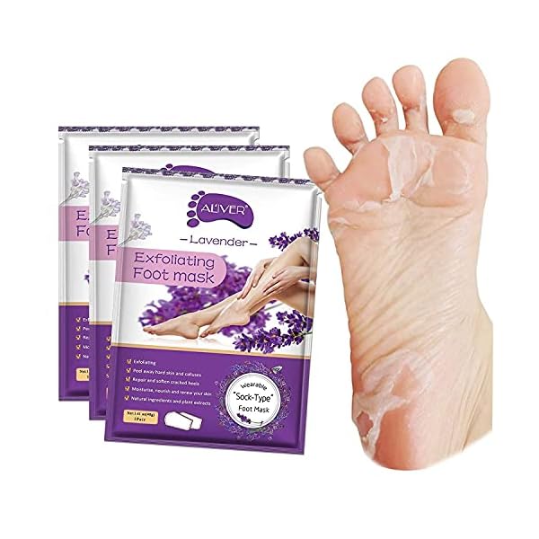 ALIVER Foot Peel Mask 3 Pack, Exfoliator Peel Off Calluses Dead Skin Callus Remover, Baby Soft Smooth Touch Feet-Men Women (Lavender)