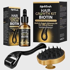 Hair Growth Serum 100% Natural Certified Organic Hair Growth Oil with Biotin,Caffeine,Castor,Argan Diluted Rosemary Oil for Hair Growth,Scalp Massager&Derma Roller,Hair Growth Products for Women Men