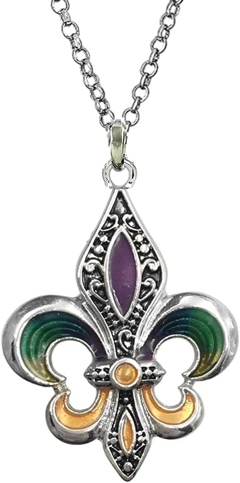 DianaL Boutique Fleur De Lis Mardi Gras Pendant Necklace with 18" Stainless Steel Chain Gift Boxed Fashion Jewelry