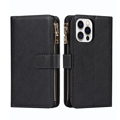 Cavor for iPhone 13 Pro Crossbody Wallet Case with Card Slots,PU Leather Magnetic Closure Zipper Pocket Case Kickstand Feature TPU Shockproof Flip Cover,Black by Cavor - Image 7