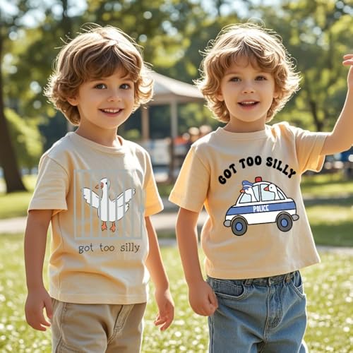Image of Kids Short Sleeve Tees Toddler Crewneck T-Shirts Boys Girls Dino Raccoon Excavator Silly Goose Flower Girl Tops 2-7 Years