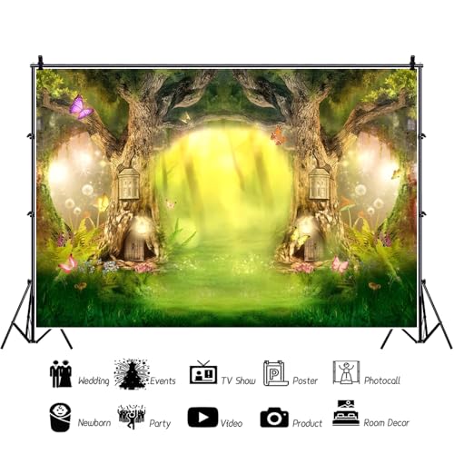 SDOTPMT 12x8ft Spring Enchanted Forest Backdrop Fairy Tale Forest Wonderland Fantasy Forest Jungle Green Plant Magic Photography Background for Newborn Party Decor Baby Shower Supplies - Image 2