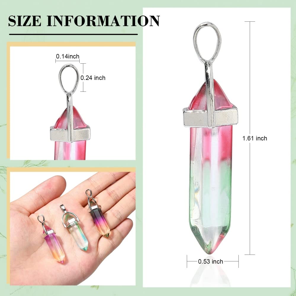 Ipotkitt 14Pcs 7 Colours Faceted Bullet Glass Pointed Charm Pendants Hexagonal Ornaments with Platinum Plated Alloy Findings for DIY Making - Image 3