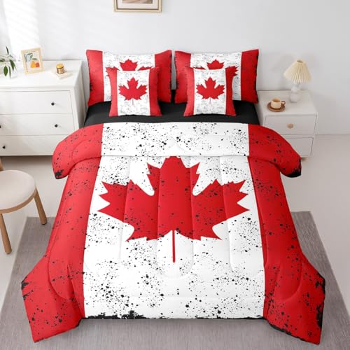 Erosebridal 7Pcs Canada Grunge Flag Maple Leaf Bedding Sets