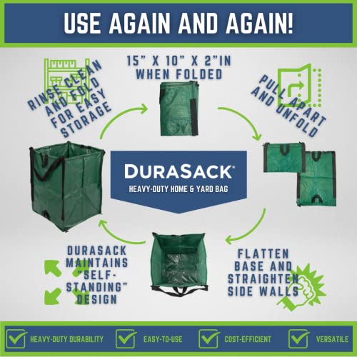 Image of DURASACK Heavy Duty Home and Yard Waste Bag 48-Gallon Woven Polypropylene, Reusable Lawn and Leaf Garden Bag with Reinforced Carry Handles, Pop-Up Self-Standing Garbage Can, Blue (Pack of 2)