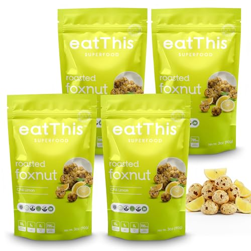 eatThis Superfood Roasted Foxnuts (Makhana) Chili Limon | Crunchy Healthy Snack | Olive Oil Roasted | Vegan, Gluten Free, Non-GMO | Pack of 4-12 oz