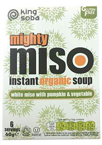 King Soba - Sopa de Miso con Calabaza y Verduras - Producto Natural - Fuente de Proteínas y Minerales - Regula los Niveles de Azúcar en Sangre - Apta para Veganos - Sin Gluten - 60 g