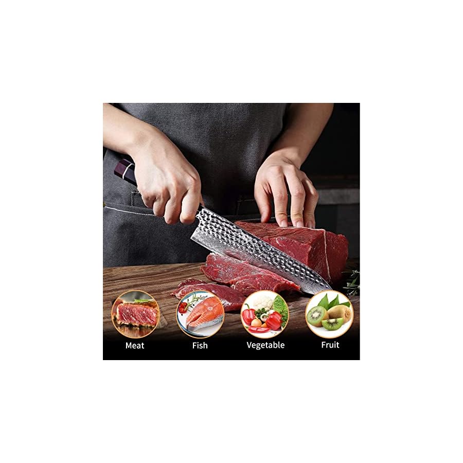 FINDKING Eternity Series Japanese Chef Knife with ABS sheath, Professional Kitchen Knife, 9Cr18MoV Damascus Steel Blade, Resin Octagonal Handle, Sharp, for Meat Cutting, 8 Inches