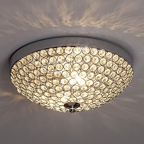 Glanzhaus Modern Design 11.8 Inches Small Clear Crystal Beads Bowl Shaped Chrome Finish Base Chandelier Crystal Ceiling Light, Flush Mount Ceiling Light Suitable For Bedroom Living Room Hallway Cover