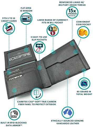 ColdFire Tactical Carbon Fiber Wallet with Coin Pocket & ID Window for Men - Handmade EDC Genuine K-Leather - Slim Bifold RFID Credit Card Holder2