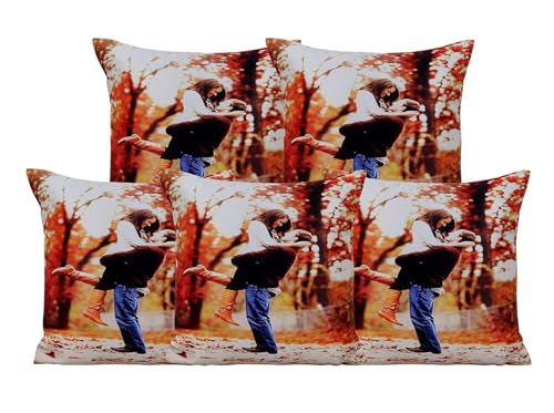 Image of RD TREND Valentine Satin Cushion Cover, 12 x 12 Inches (Set of 5) Decorative Printed Design, Gift for Loved Ones | Gift for Husband | Gift for Girlfriend | Gift for Boyfriend. (Love in Forest)