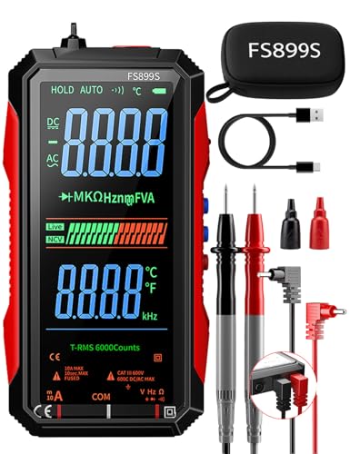 FS899S Smart Digital Multimeter Automatic True RMS 6000 Counts USB Rechargeable Voltmeter Ohmmeter with Full-Color LCD Voice Broadcast & NCV Volts Amp Ohm Tester for Automotive & Electricians