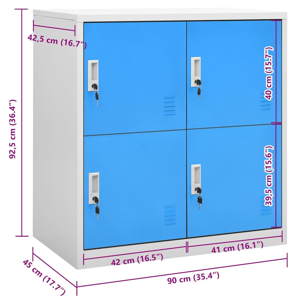 vidaXL Armoire à Casiers Verrouillables Armoire de Rangement Organisateur de Rangement Armoire de Bureau Gris Clair et Bleu 90x45x92,5 cm Acier