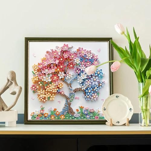 Image of AiYuanzsh Special Shape Diamond Art Kits for Adults, Blossom Tree 5D Crystal Diamond Art Rhinestone Canvas DIY Wall Decor, Sparkling Floral Diamond Painting for Beginners, 11.8 x 11.8 inch