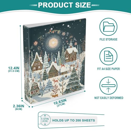 Image of 3 Ring Binder Christmas House Winter 1.5 inch Binders Three Ring Binders with Clipboard Fit 8.5'' x 11'' Paper 3 Interior PVC Clear Pockets for Office Supplies