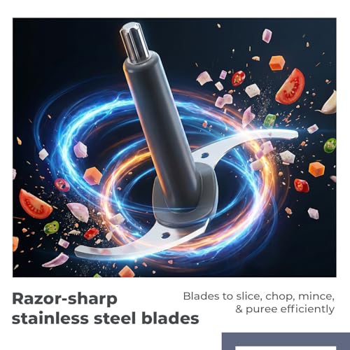 Image of Lifelong Rechargeable 2000mAh Electric Chopper for Kitchen Use| 800ml Glass Bowl | 3x200ml Bowls with Attachments for Vegetable, Onion Chopper, Meat Mincer & Garlic Peeler | Stainless Steel Blades
