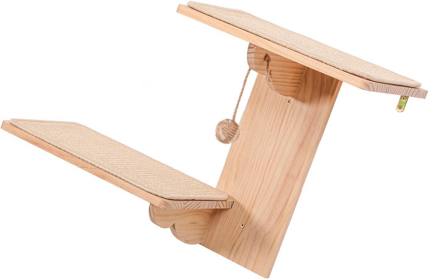 Easyly Install Sisal Covered Wall Mounted Cats Perches Double Layer Wooden Resting for Active Felines Cats Climbing Wall