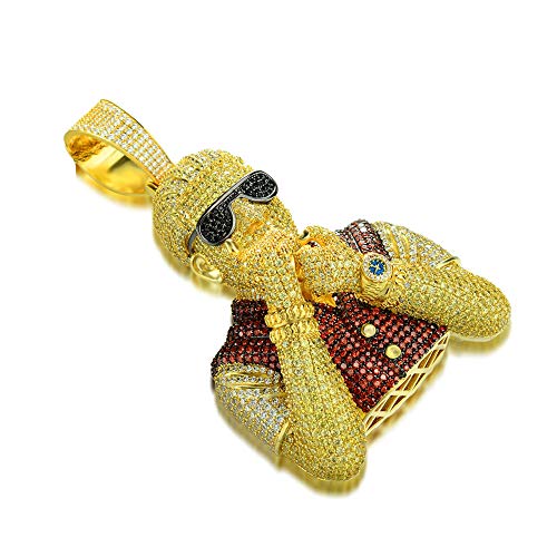 Mens 14k Gold Finish Money Icy Smoking Guy Iced Prong Set for Cuban Chain Men, Miami Fits to Cuban Link Chain Choker Necklace (Rapper Pendant Only) Fits upto 18mm Chains2