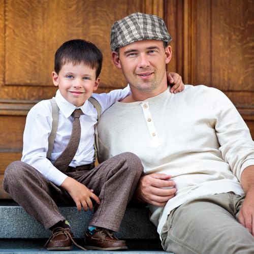 Image of Newcotte Newsboy Cap for Men Classic Herringbone Tweed Flat Cap Irish Beret Hat for Cabbie Driving Hunting