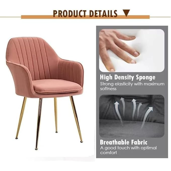 Image of Pink Velvet Chair for Home | Modern Accent Armchair in Soft Velvet Fabric with Golden Legs | Set of 2 Premium Accent Chair for Living Room Bedroom Restaurent | Pink, 2 pc (Pink)