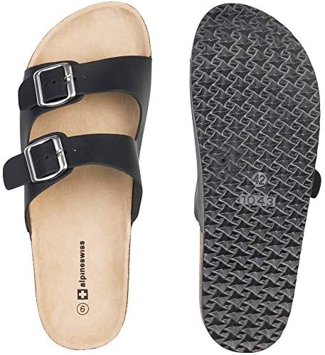 Alpine Swiss Mens Double Strap Casual Slides Flat Sandals BLK US 9 | Image 2