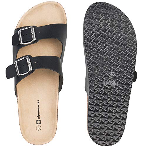 Alpine Swiss Mens Double Strap Contour Sandals | Adjustable Buckle Slides | Vegan Leather Footbed Sandals | Ergonomic Cork-Inspired Sole | Casual Summer Footwear Slip On Slides with Buckles4