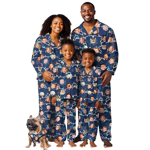 Custom Christmas Pajamas for Women Personalized Funny Xmas Pjs Set with Face VNeck Long Sleeve Shirt Pant Sleepwear