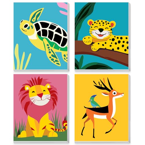 QENSPE Lot de 4 Kits Peinture par Numéros Enfants avec Cadre, 6 à 12 Ans, Petit Animal Paint by Numbers Adultes, Décoration Cadeau pour Enfant, 20x25cm...