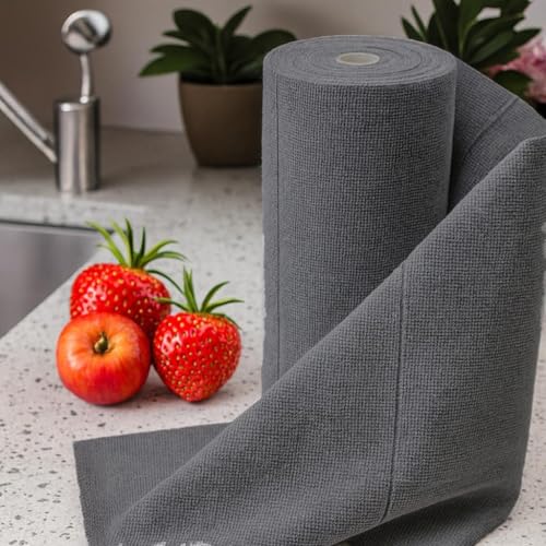 Image of Roseate Microfiber Cleaining Cloth Roll (25x25 cm / 20 Towels) Resuable Tear Away Kitchen Cleaning & Washable Towels for Kitchen, Home, Car, Utensils (Grey 1 Roll)